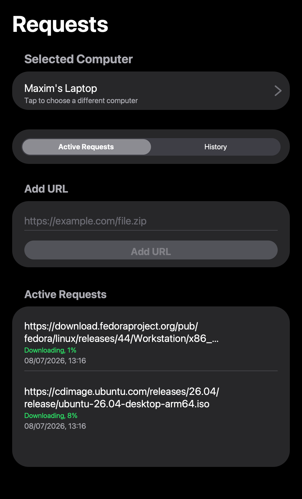 PD Link Requests screen